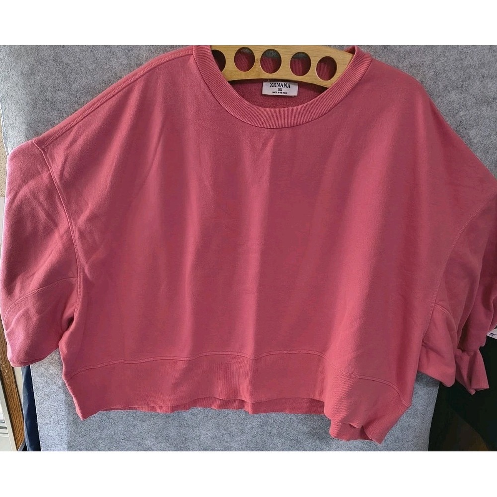 Zenana Fleece Cropped Boat Neck Pullover Sweatshirt Coral Pink 56"x23" Oversized